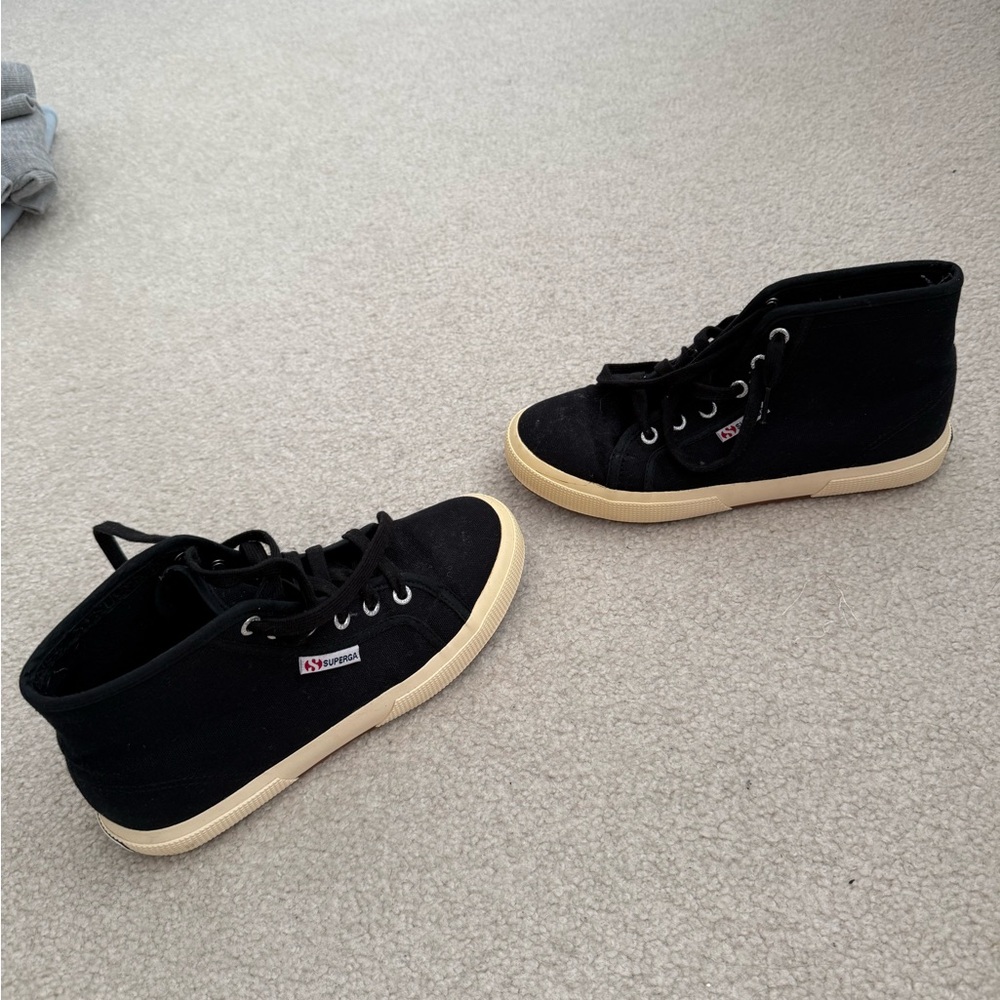 Superga Black and Tan High-Top Sneakers